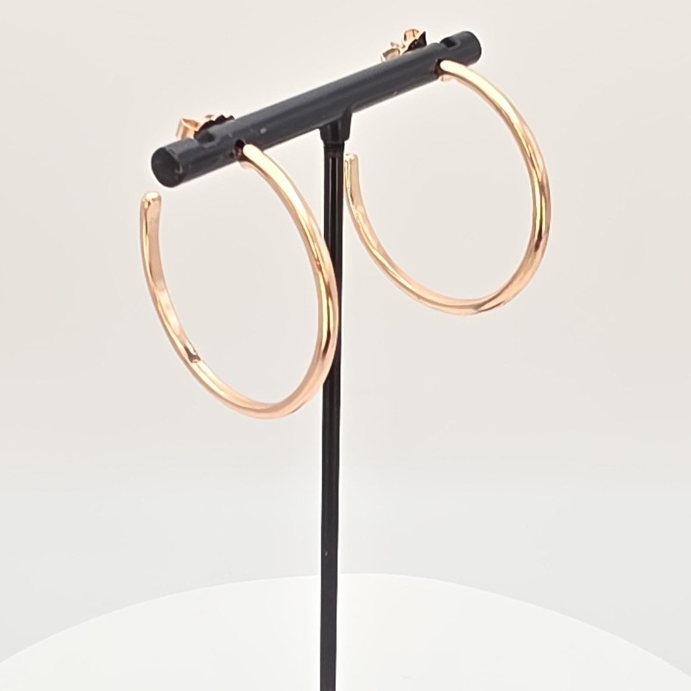 Vintage 1980s NRT Hoop Earrings Rose‎ Gold Tone 1.5" Classic FREE $HIPPING!!